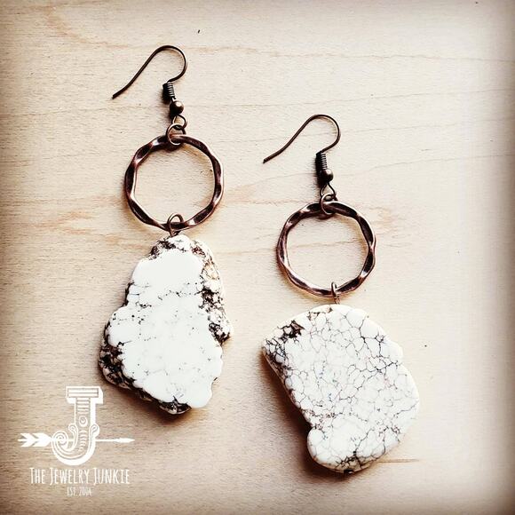 The Jewelry Junkie Jewelry - White Turquoise Chunky Slab Copper Dangle Earrings